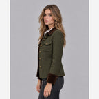 Women's Green Herringbone Tweed Jacket – Quilted Button Front