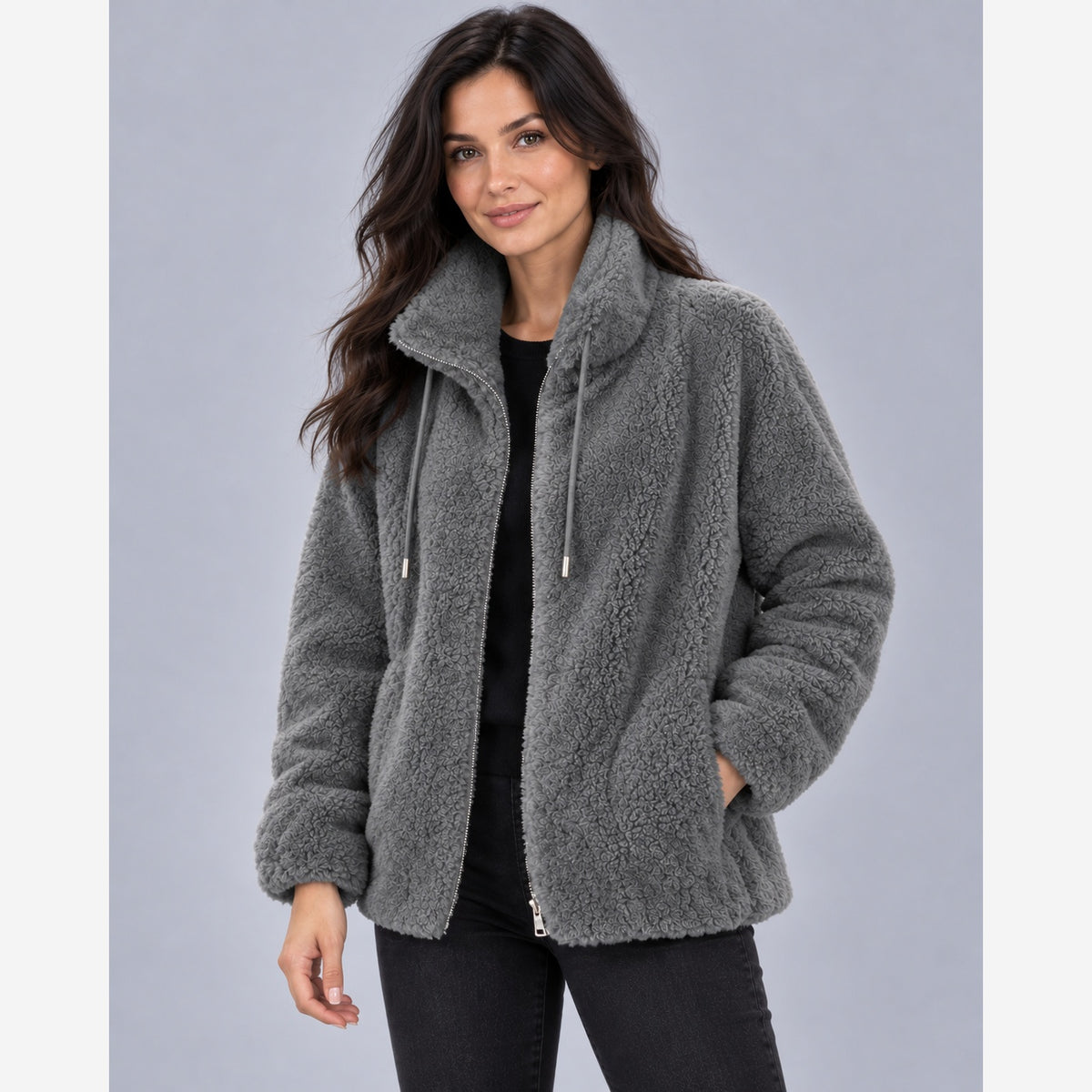 Women's Teddy Fleece Jacket – Plush Full Zip Stand Collar