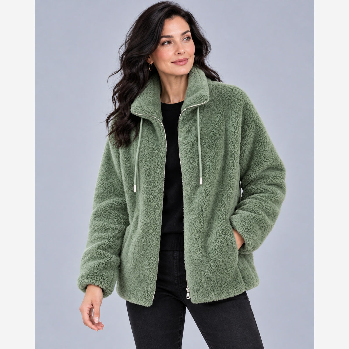 Women's Teddy Fleece Jacket – Plush Full Zip Stand Collar