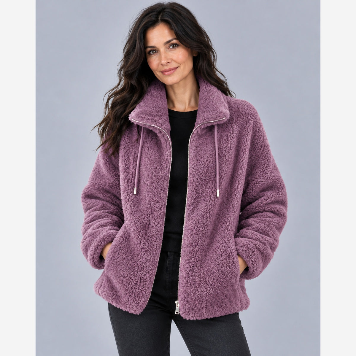 Women's Teddy Fleece Jacket – Plush Full Zip Stand Collar