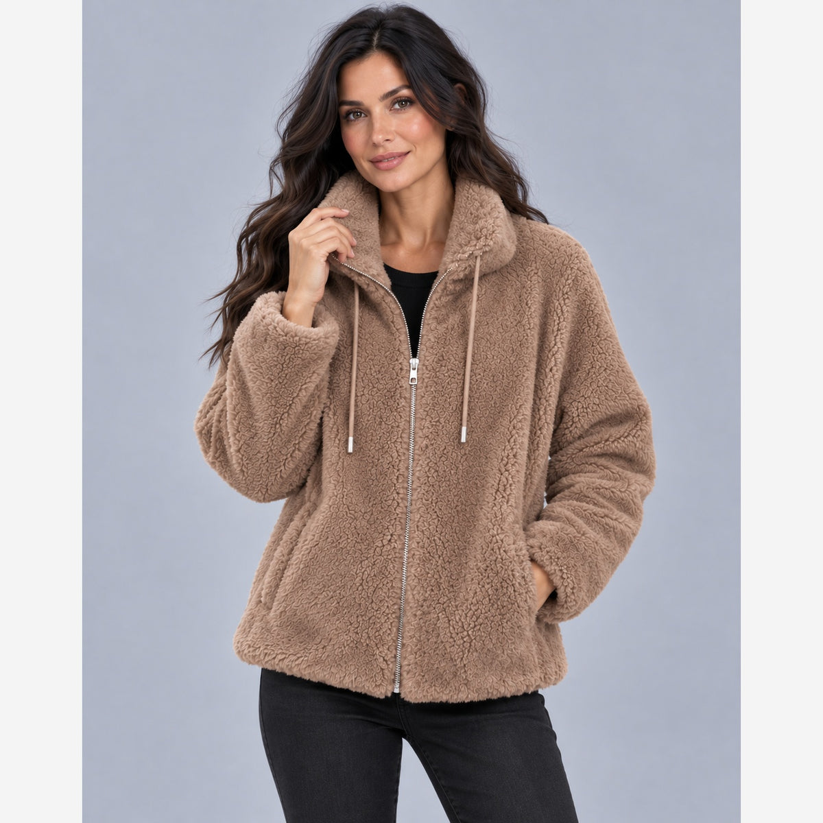 Women's Teddy Fleece Jacket – Plush Full Zip Stand Collar