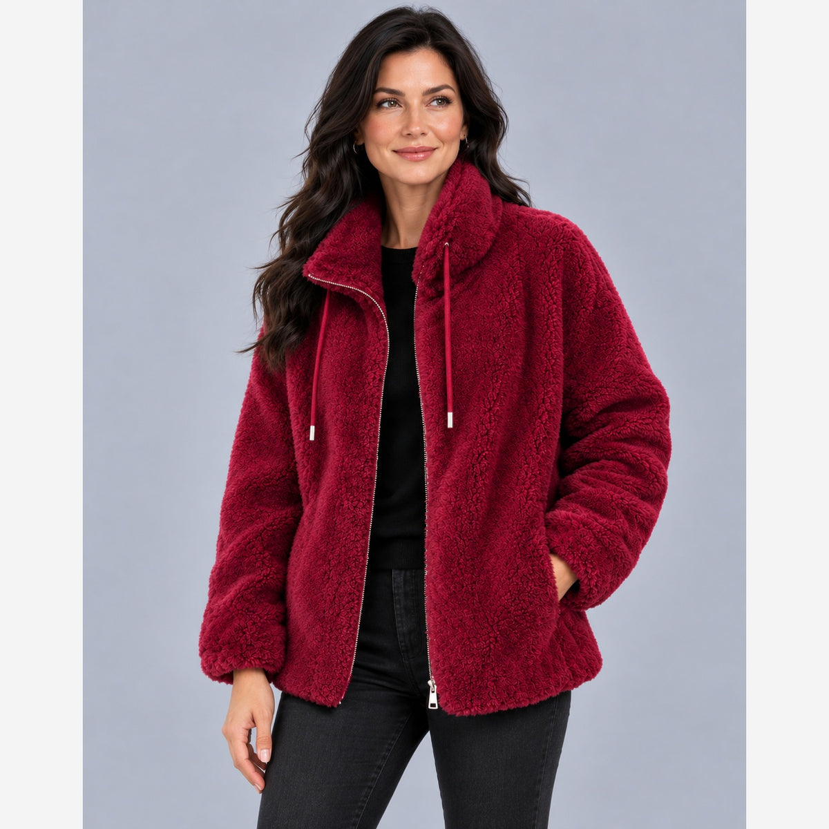 Women's Teddy Fleece Jacket – Plush Full Zip Stand Collar
