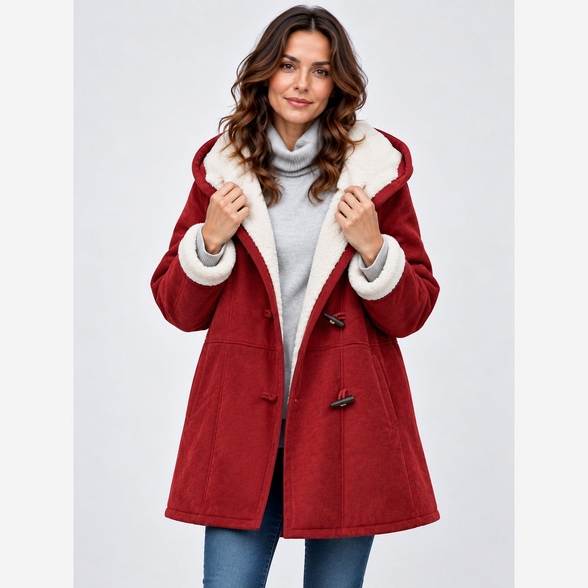 Women's Hooded Duffle Coat – Toggle Fastening Fleece Lined