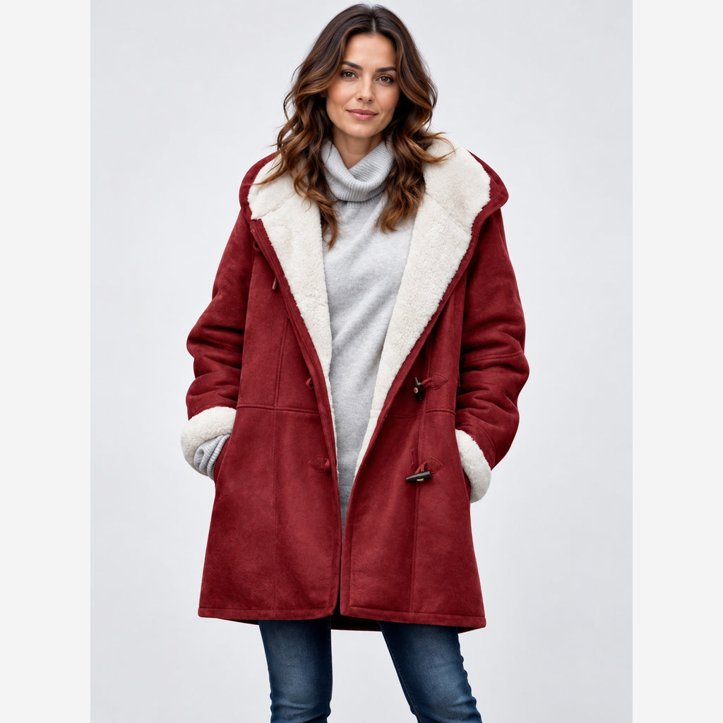 Women's Hooded Duffle Coat – Toggle Fastening Fleece Lined