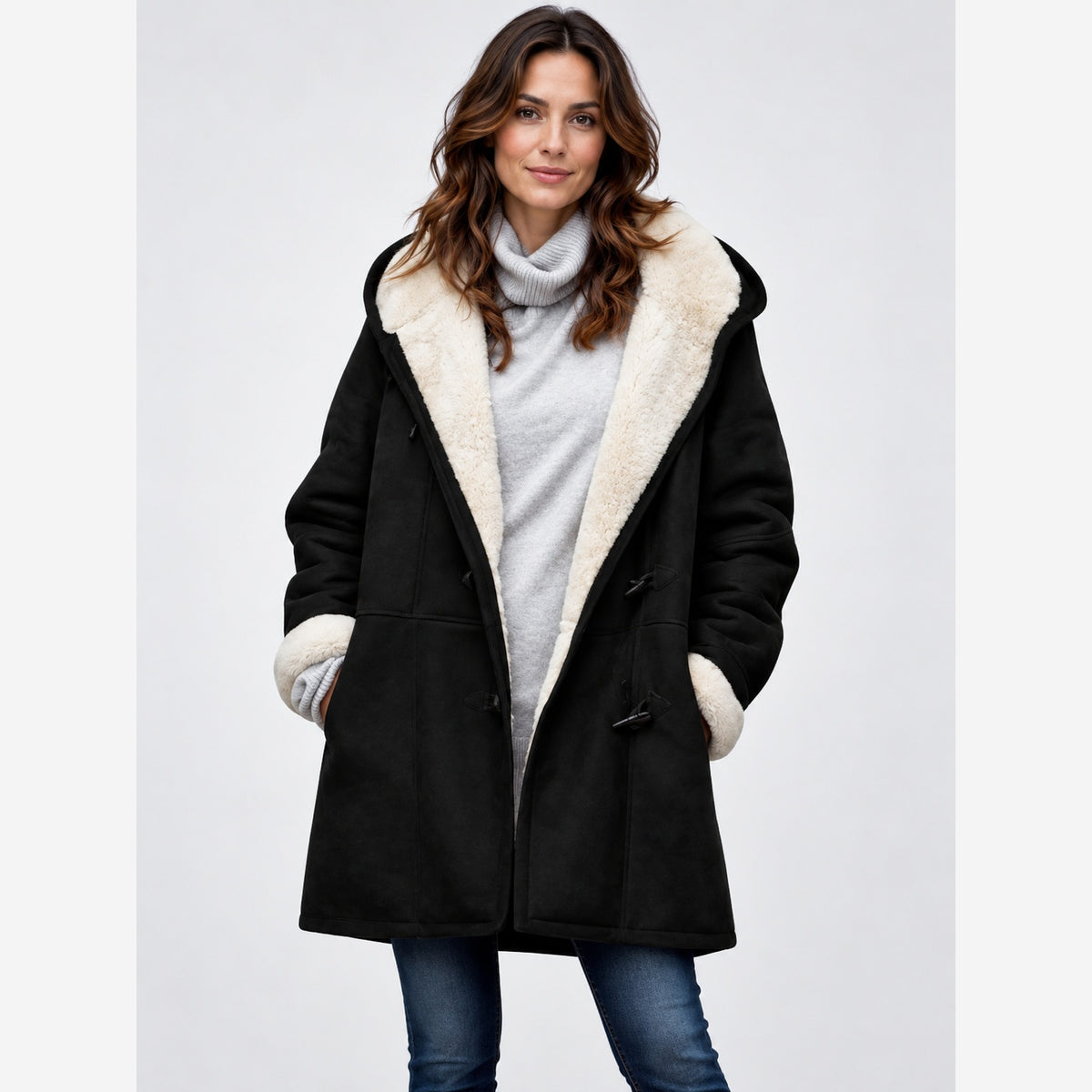 Women's Hooded Duffle Coat – Toggle Fastening Fleece Lined
