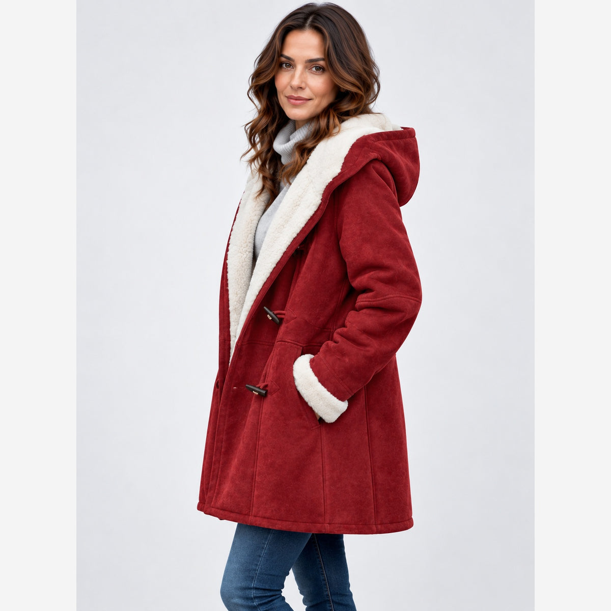 Women's Hooded Duffle Coat – Toggle Fastening Fleece Lined