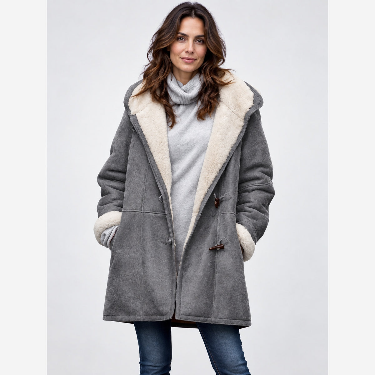Women's Hooded Duffle Coat – Toggle Fastening Fleece Lined