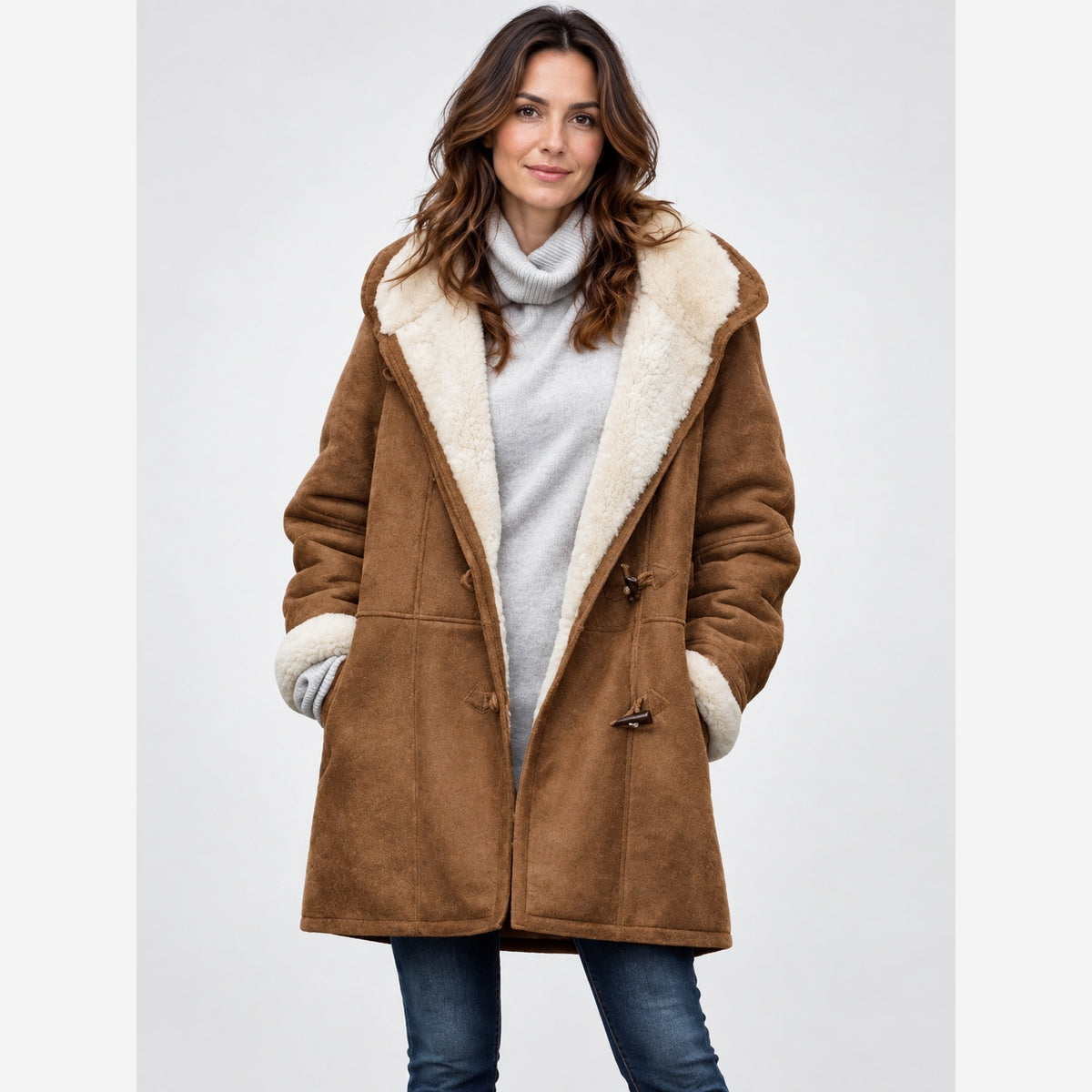 Women's Hooded Duffle Coat – Toggle Fastening Fleece Lined