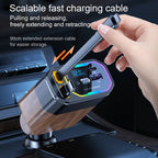 120W 4-in-1 Retractable Car Charger – Fast Charging USB-C & USB
