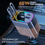 120W 4-in-1 Retractable Car Charger – Fast Charging USB-C & USB