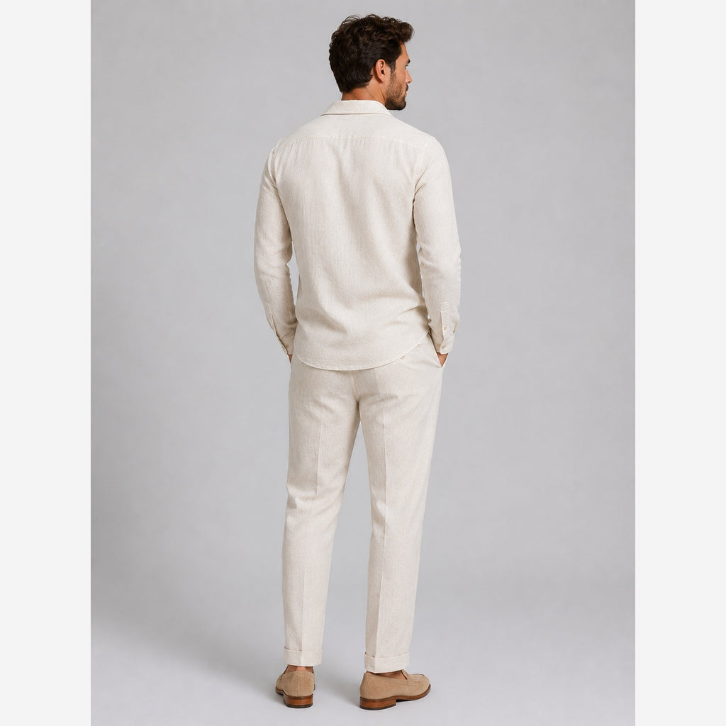 Men's Linen Co-Ord Set – Long Sleeve Shirt & Straight Leg Trousers