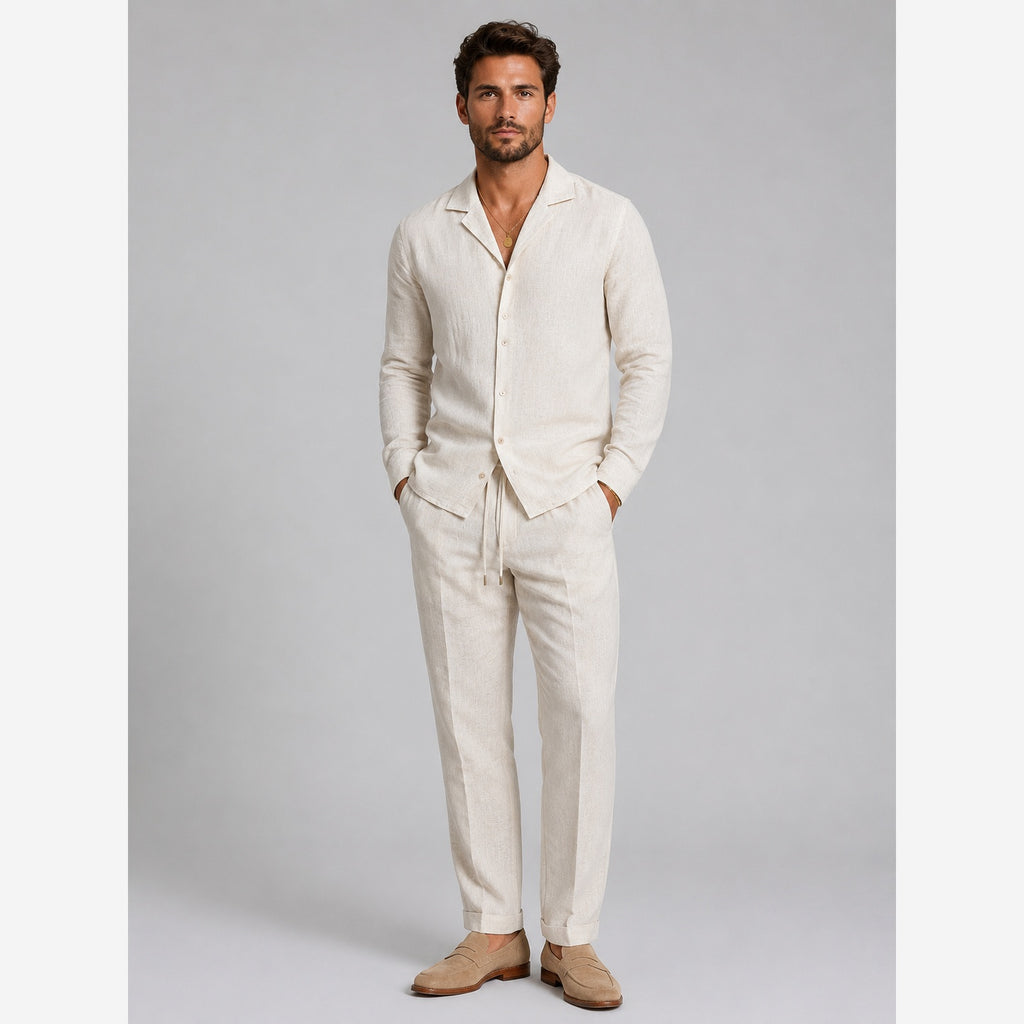 Men's Linen Co-Ord Set – Long Sleeve Shirt & Straight Leg Trousers