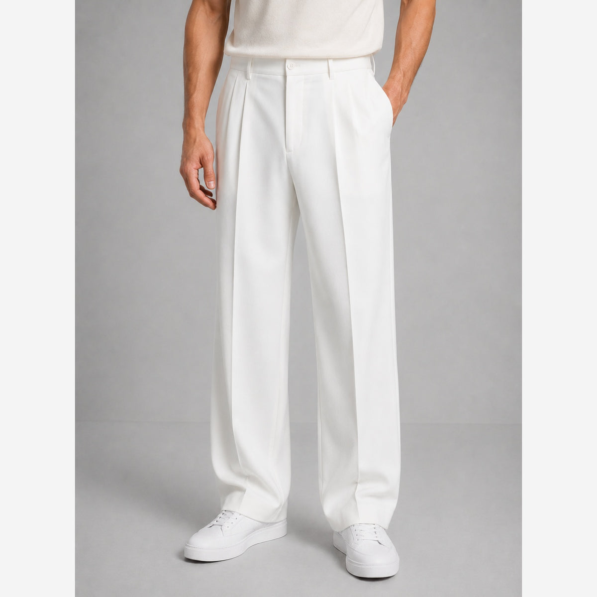Men's Tailored Trousers – Relaxed Fit Straight Leg Pleated Front