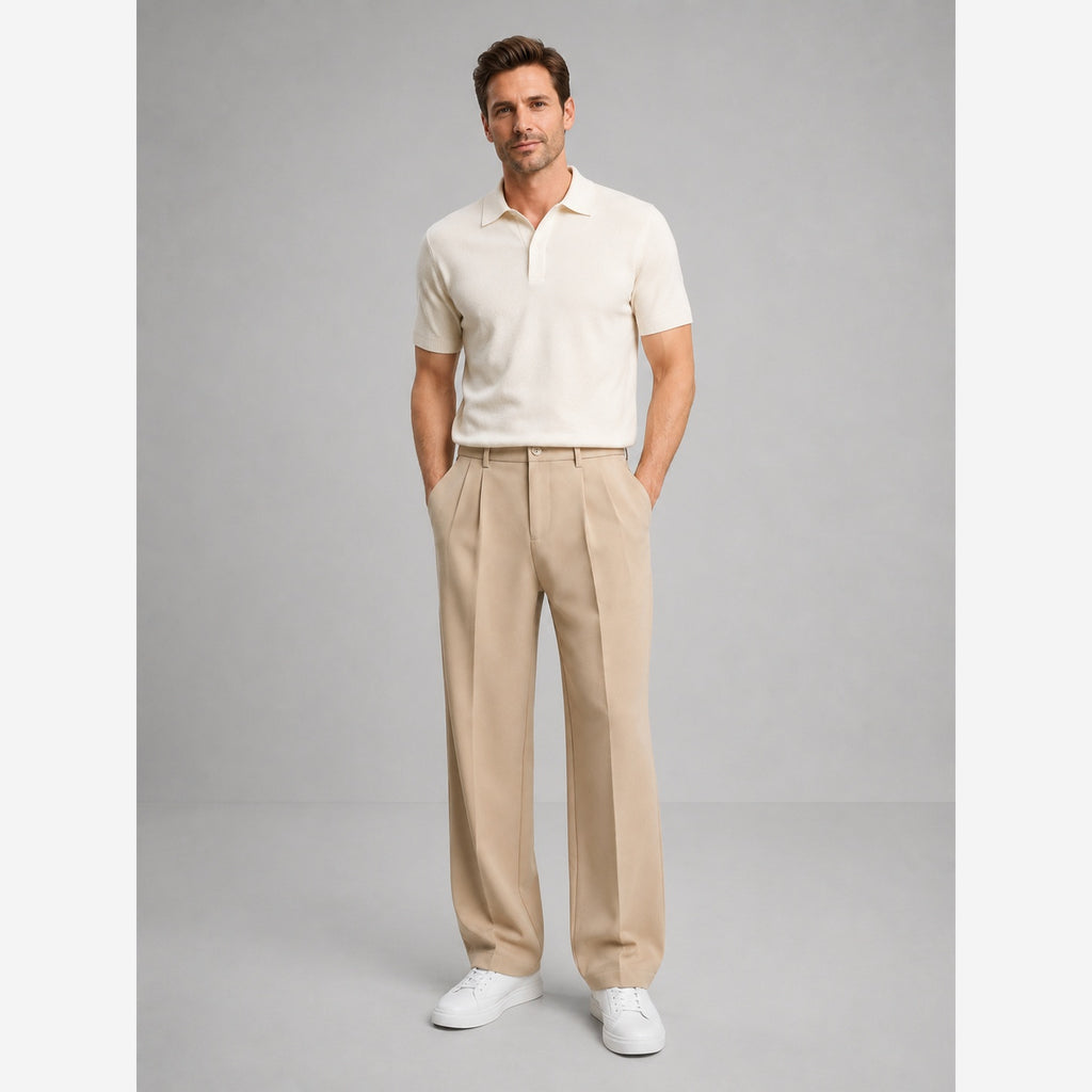 Men's Tailored Trousers – Relaxed Fit Straight Leg Pleated Front