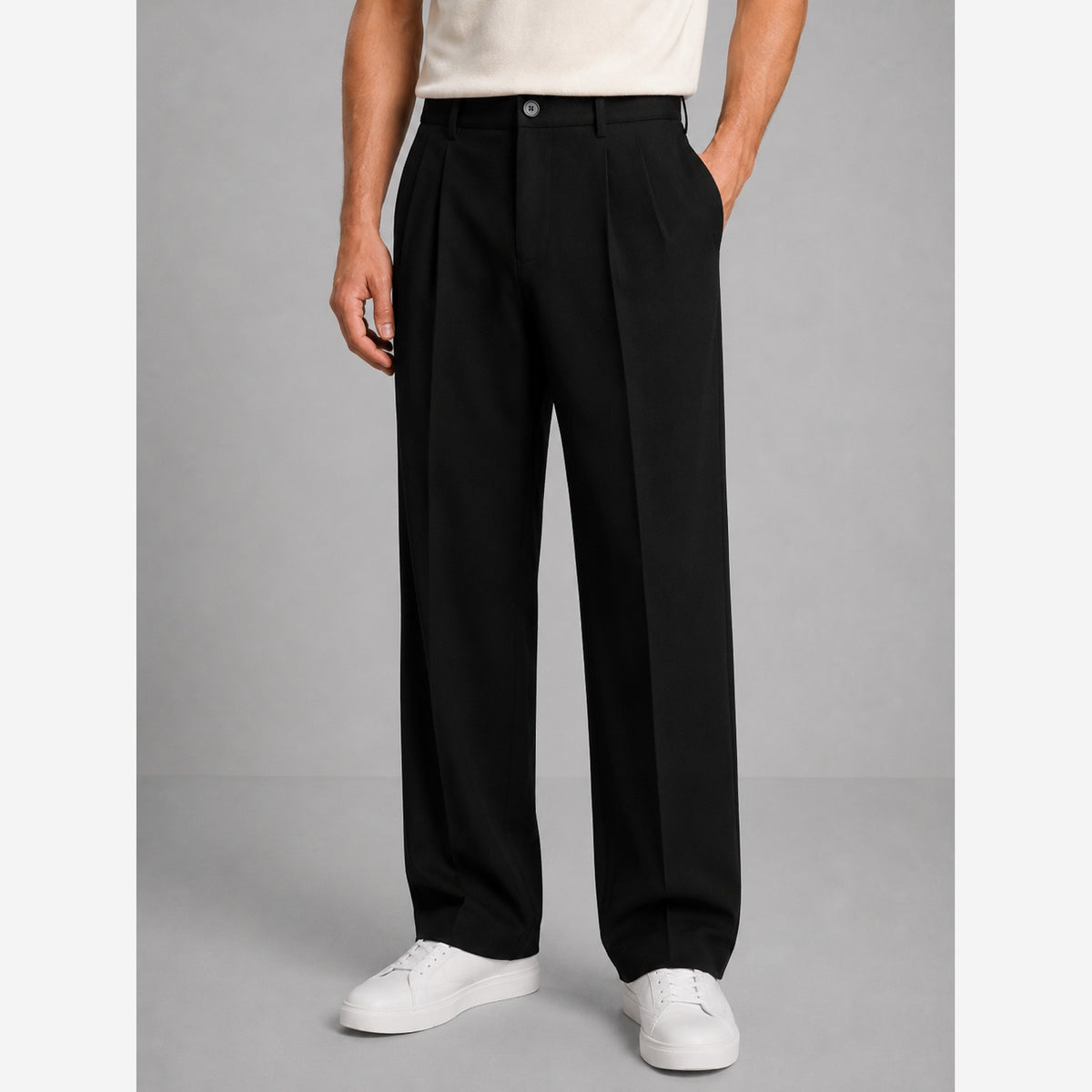 Men's Tailored Trousers – Relaxed Fit Straight Leg Pleated Front