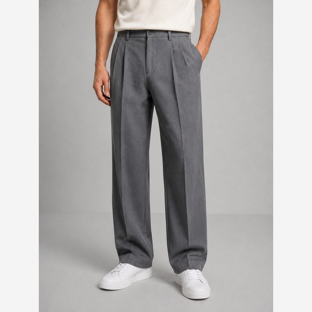 Men's Tailored Trousers – Relaxed Fit Straight Leg Pleated Front