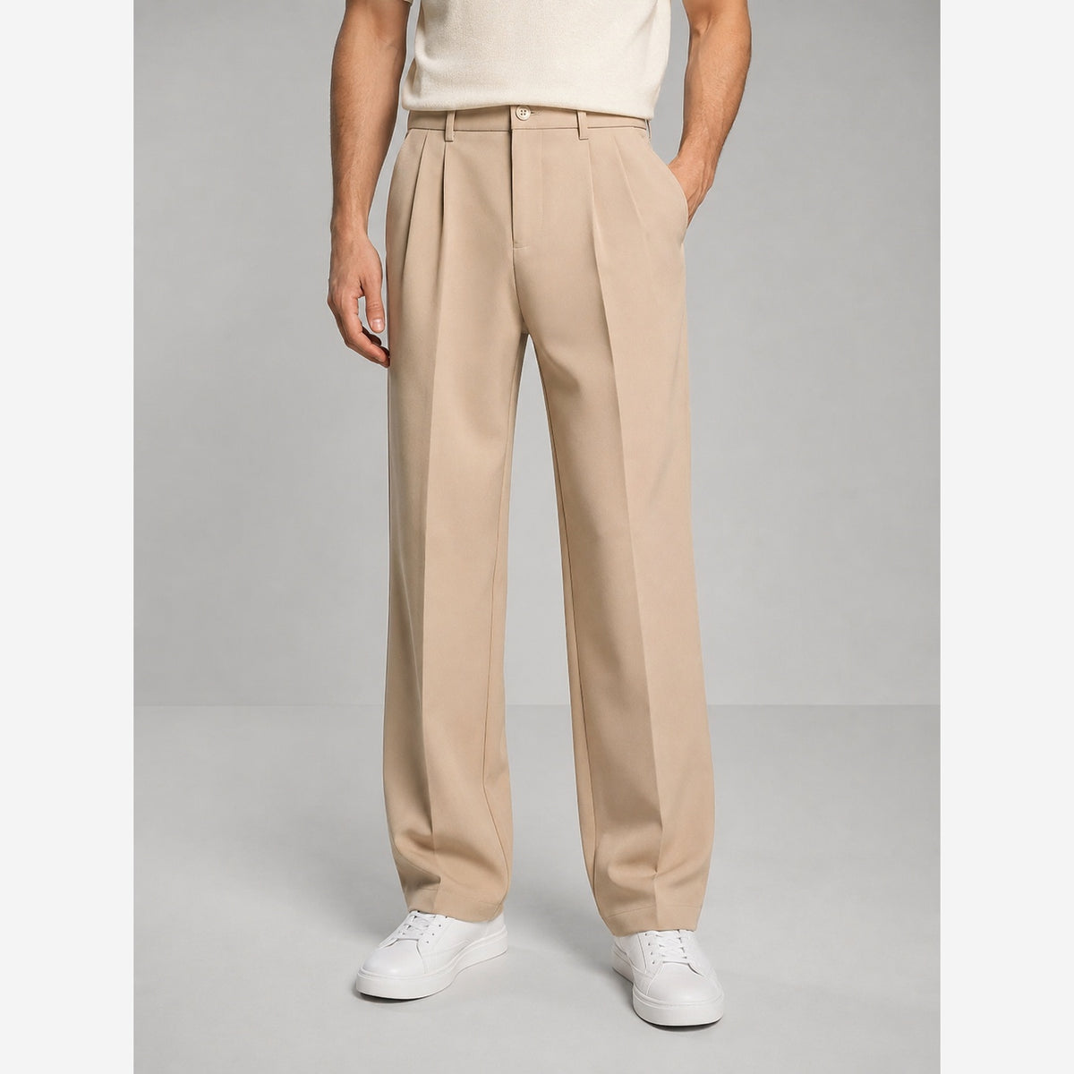 Men's Tailored Trousers – Relaxed Fit Straight Leg Pleated Front