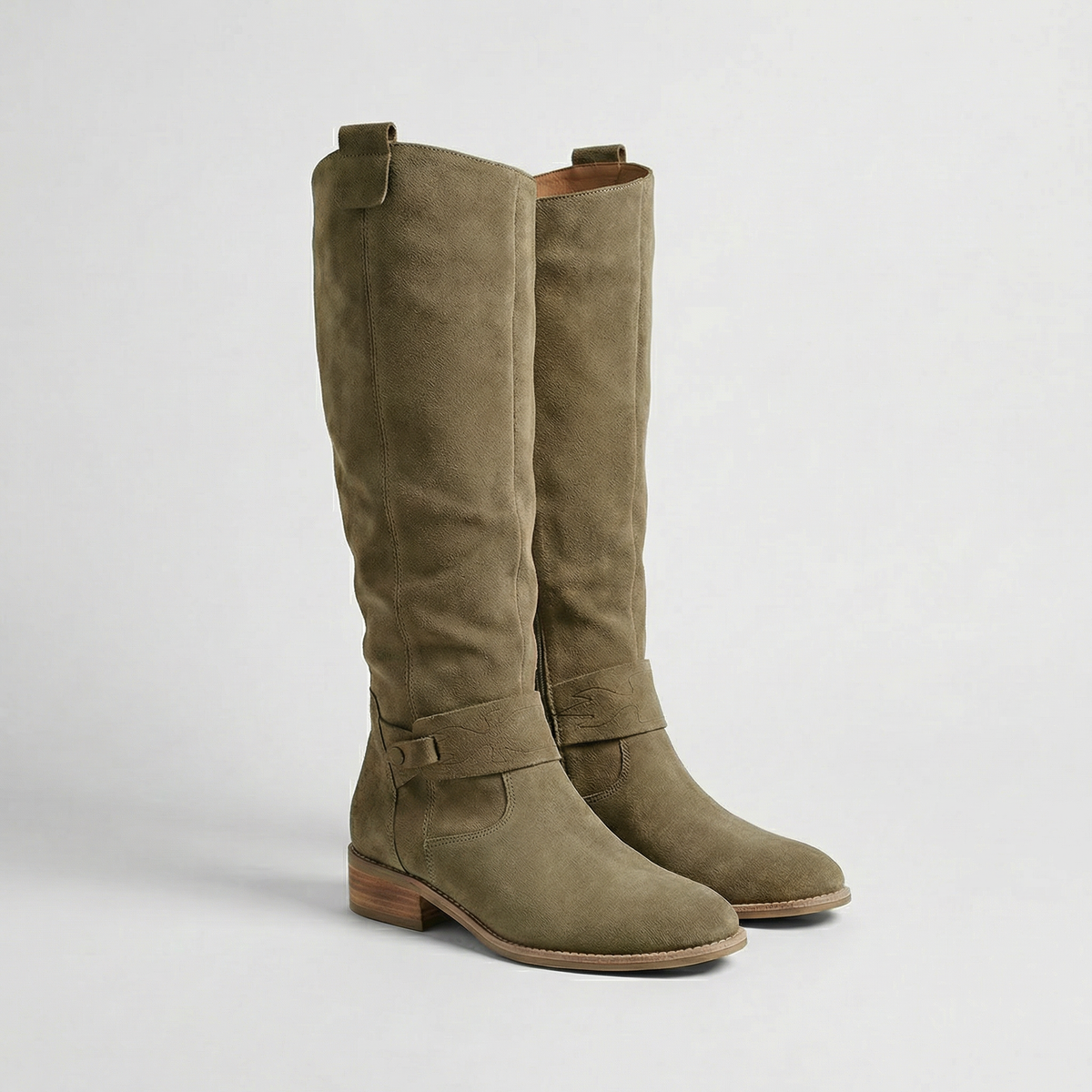 Women's Knee High Boots – Suede Look Slouch Fit Low Heel