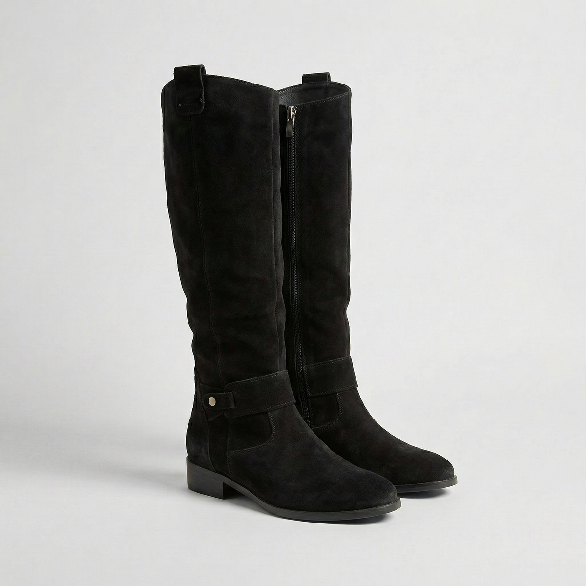 Women's Knee High Boots – Suede Look Slouch Fit Low Heel