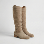 Women's Knee High Boots – Suede Look Slouch Fit Low Heel