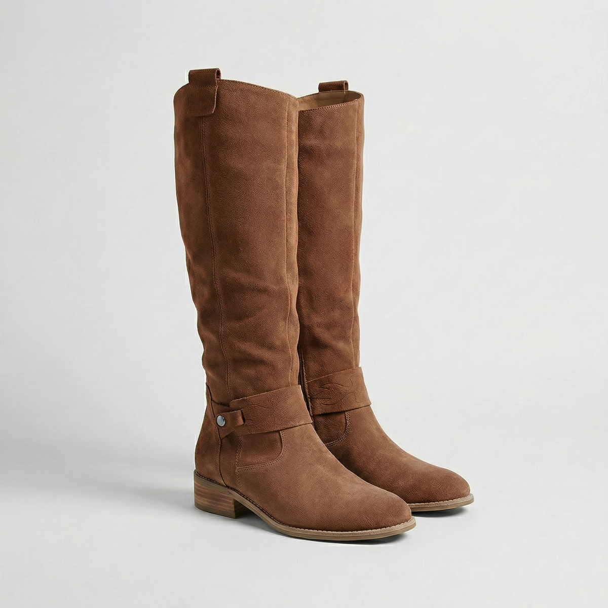 Women's Knee High Boots – Suede Look Slouch Fit Low Heel