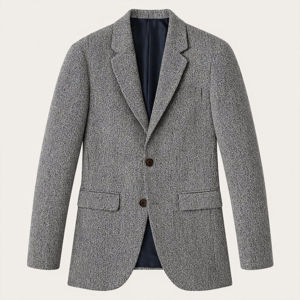 Men's Herringbone Blazer – Wool Blend Slim Fit Two Button