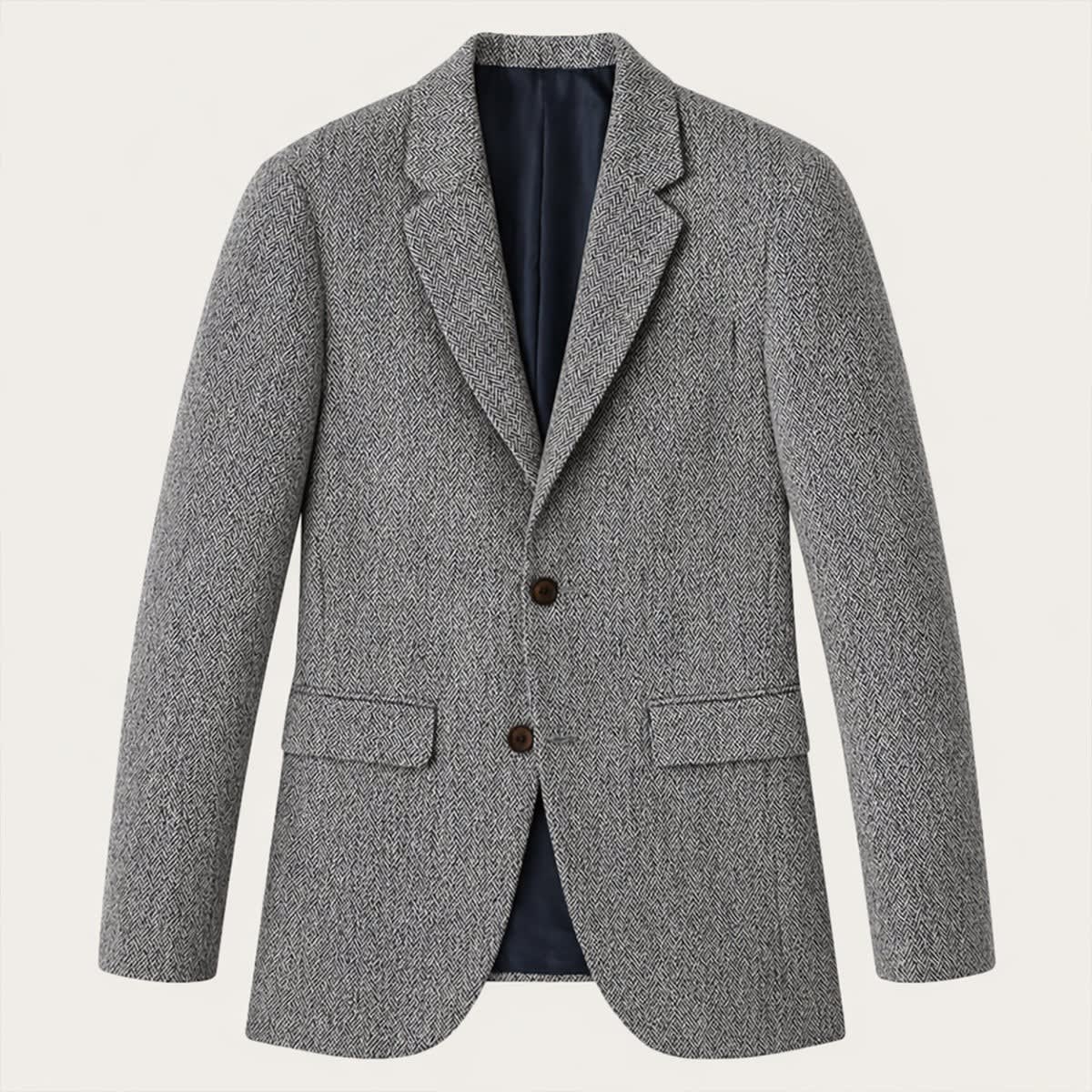 Men's Herringbone Blazer – Wool Blend Slim Fit Two Button