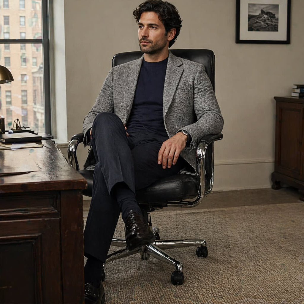 Men's Herringbone Blazer – Wool Blend Slim Fit Two Button