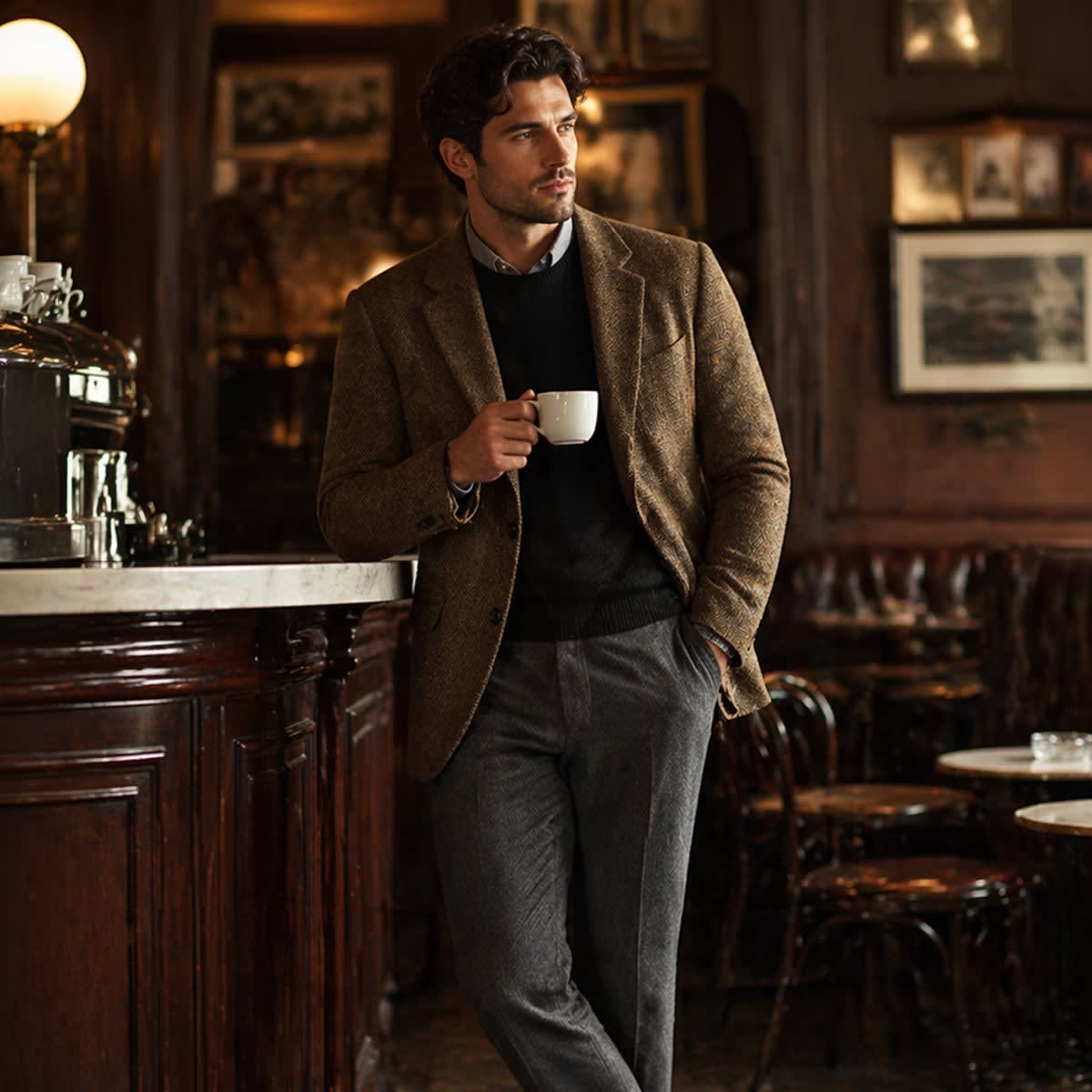 Men's Herringbone Blazer – Wool Blend Slim Fit Two Button