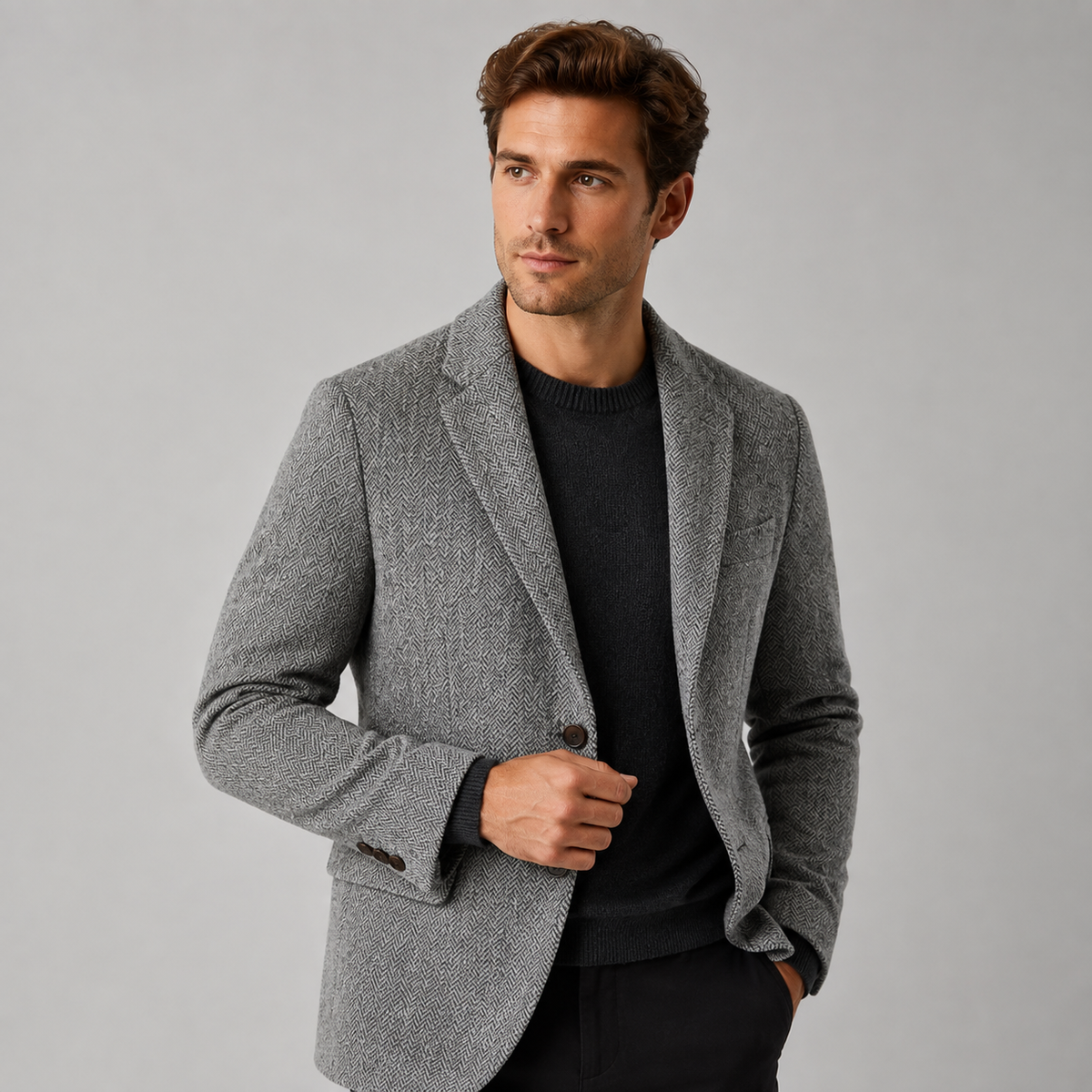 Men's Herringbone Blazer – Wool Blend Slim Fit Two Button