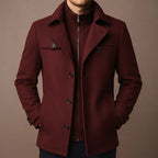 Men's Wool Blend Overcoat – Tailored Fit Layered Zip Front