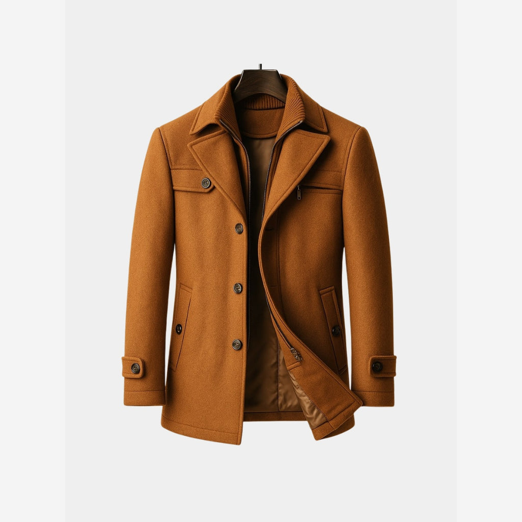 Men's Wool Blend Overcoat – Tailored Fit Layered Zip Front