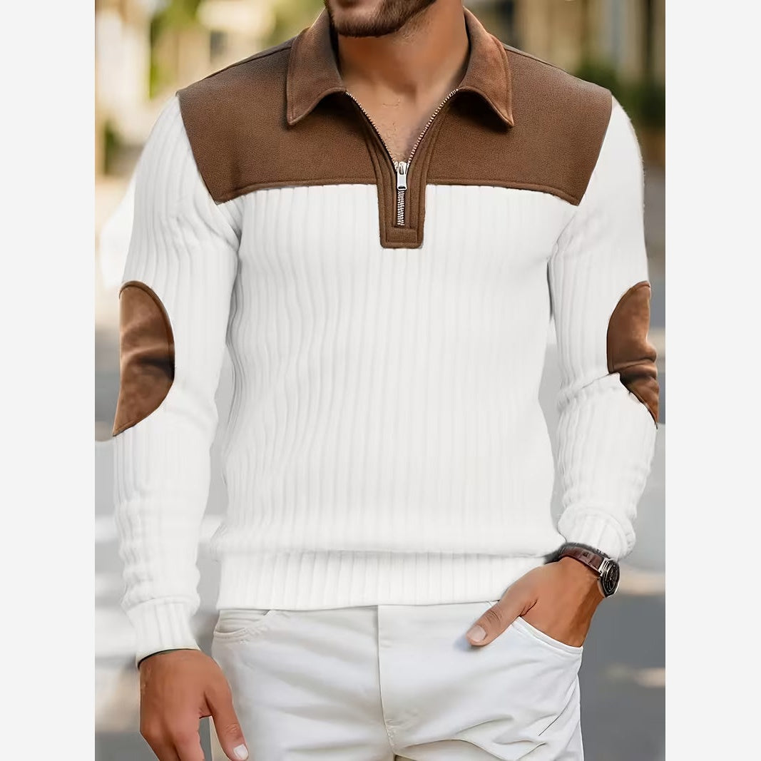 Men's Quarter Zip Jumper – Ribbed Knit Contrast Collar