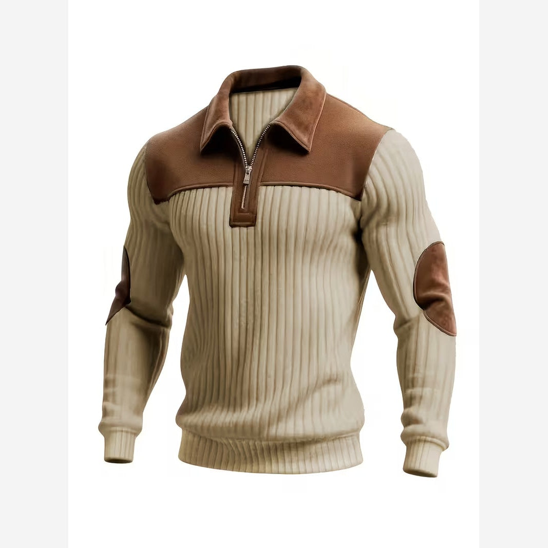 Men's Quarter Zip Jumper – Ribbed Knit Contrast Collar