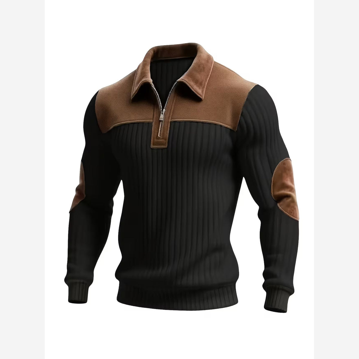 Men's Quarter Zip Jumper – Ribbed Knit Contrast Collar