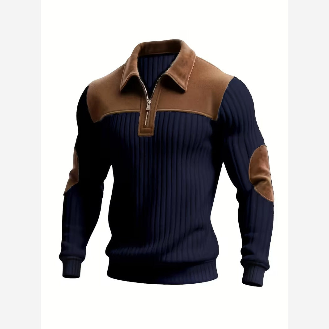 Men's Quarter Zip Jumper – Ribbed Knit Contrast Collar