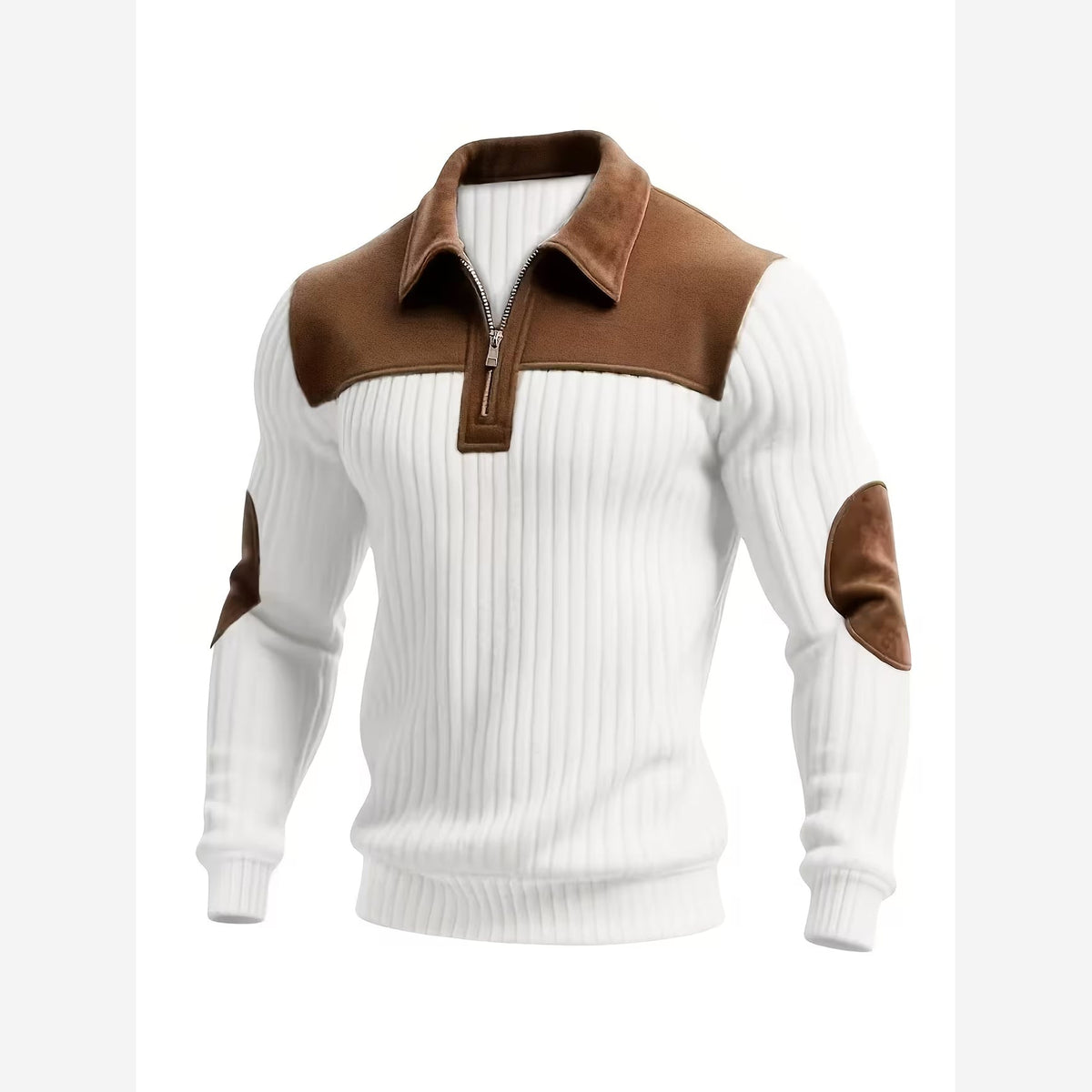 Men's Quarter Zip Jumper – Ribbed Knit Contrast Collar