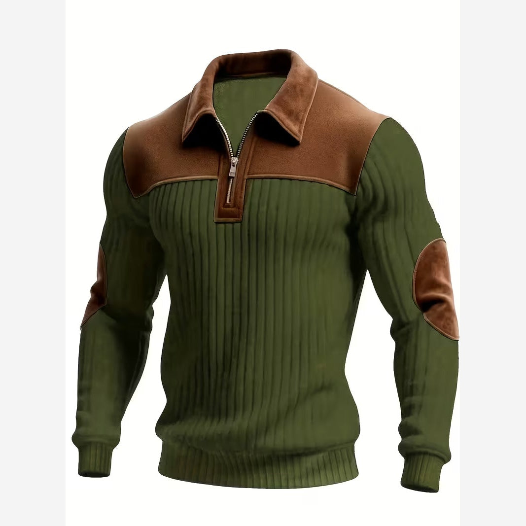 Men's Quarter Zip Jumper – Ribbed Knit Contrast Collar