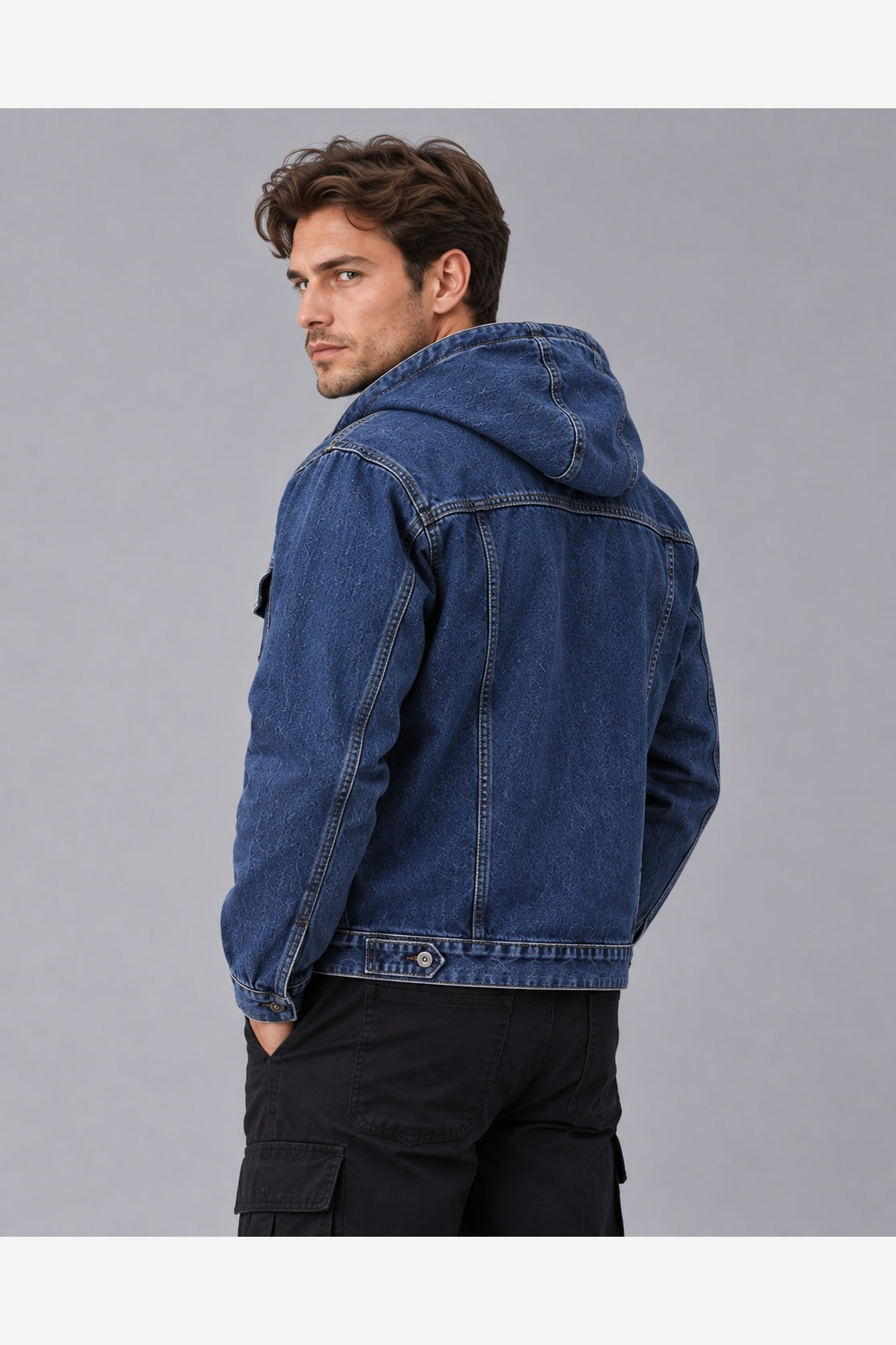 Men's Hooded Denim Jacket – Relaxed Fit Button Front