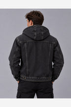 Men's Hooded Denim Jacket – Relaxed Fit Button Front