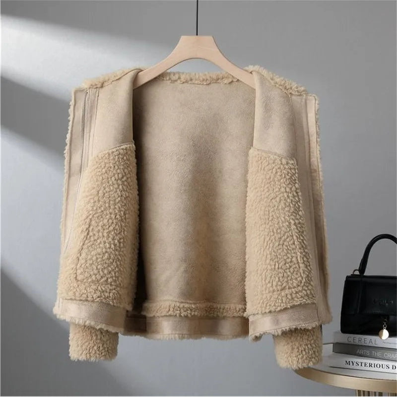 Women's Teddy Fleece Jacket – Colour Block Collared Zip Up