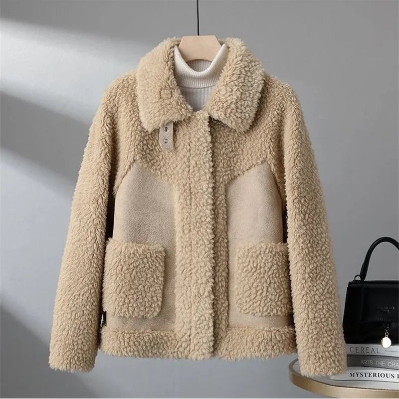 Women's Teddy Fleece Jacket – Colour Block Collared Zip Up