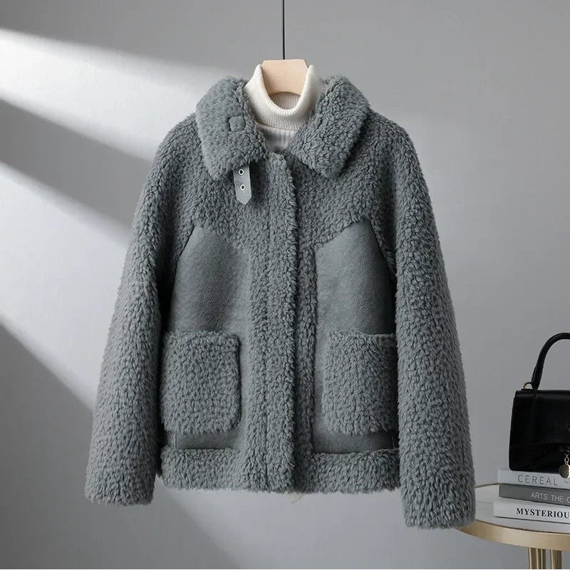 Women's Teddy Fleece Jacket – Colour Block Collared Zip Up