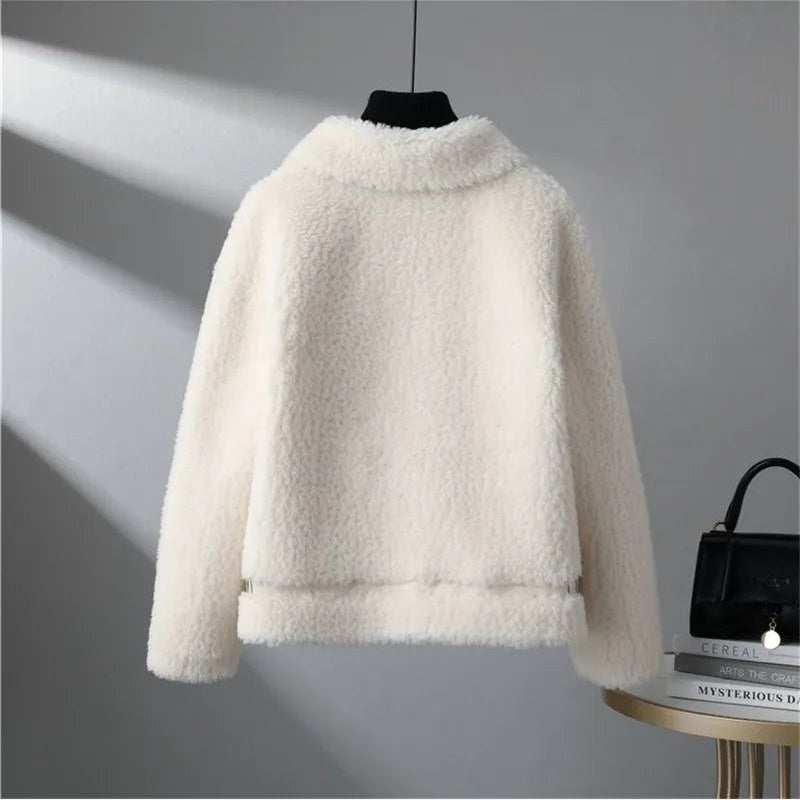 Women's Teddy Fleece Jacket – Colour Block Collared Zip Up