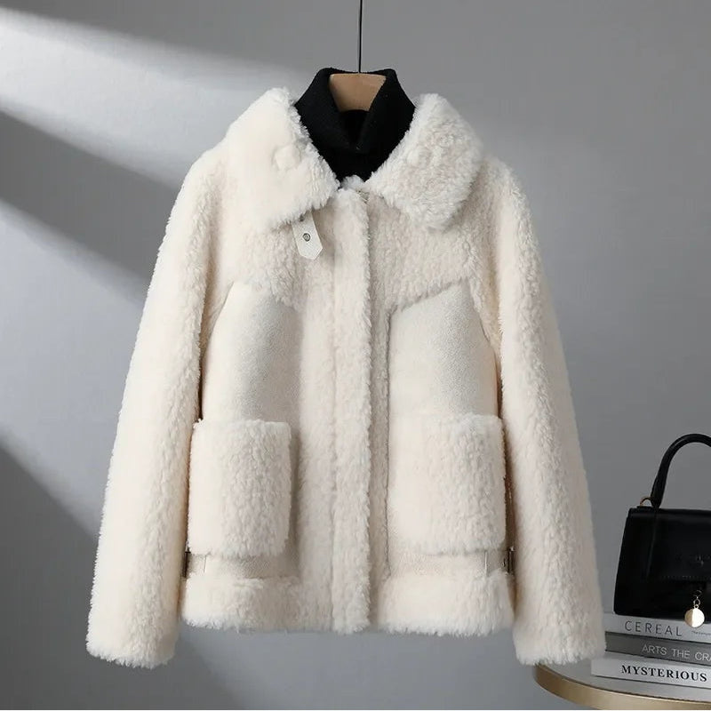 Women's Teddy Fleece Jacket – Colour Block Collared Zip Up