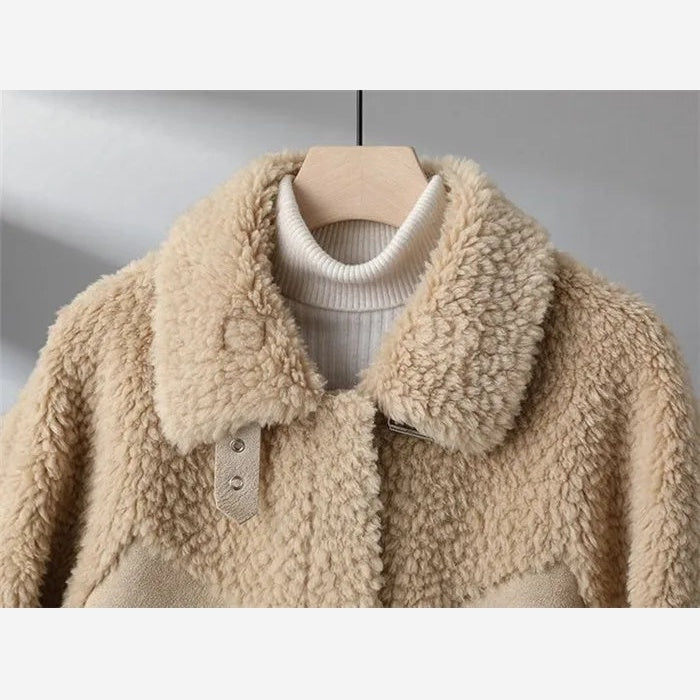 Women's Teddy Fleece Jacket – Colour Block Collared Zip Up