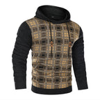 Men's Textured Knit Hoodie – Check Pattern Drawstring Hood
