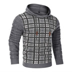 Men's Textured Knit Hoodie – Check Pattern Drawstring Hood