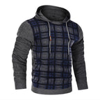 Men's Textured Knit Hoodie – Check Pattern Drawstring Hood