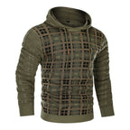 Men's Textured Knit Hoodie – Check Pattern Drawstring Hood